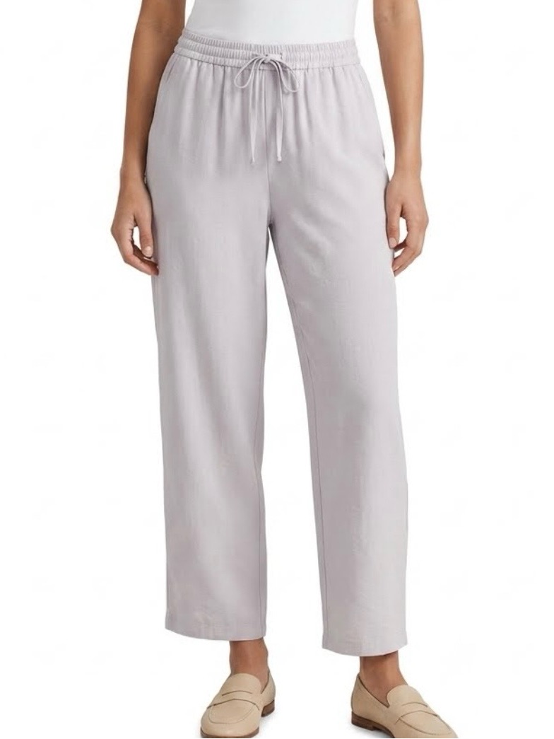 Zara Light Gray Modal Poly Wide Leg Cropped Pants Drawstring Waist Size Xl Nwt